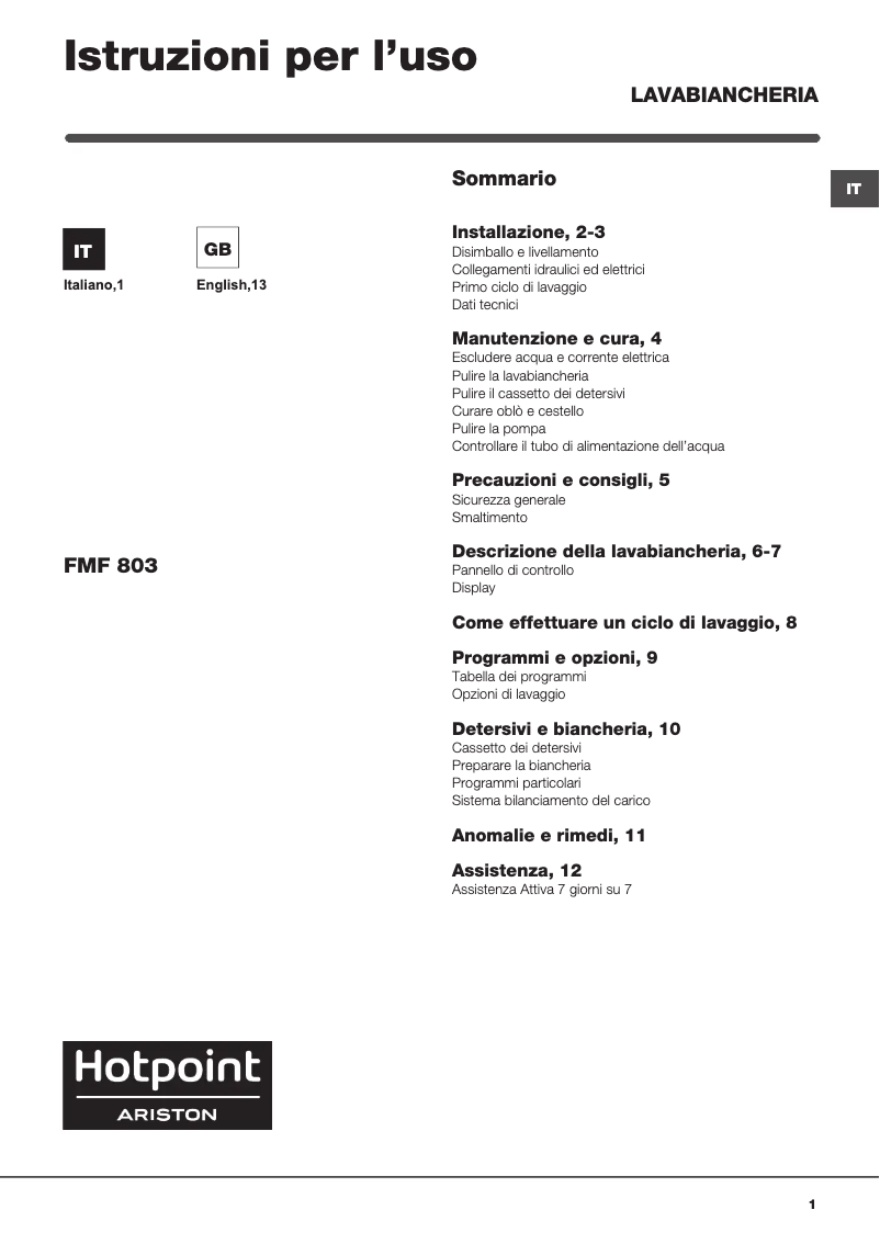 Image de la première page du manuel de l'appareil FMF803