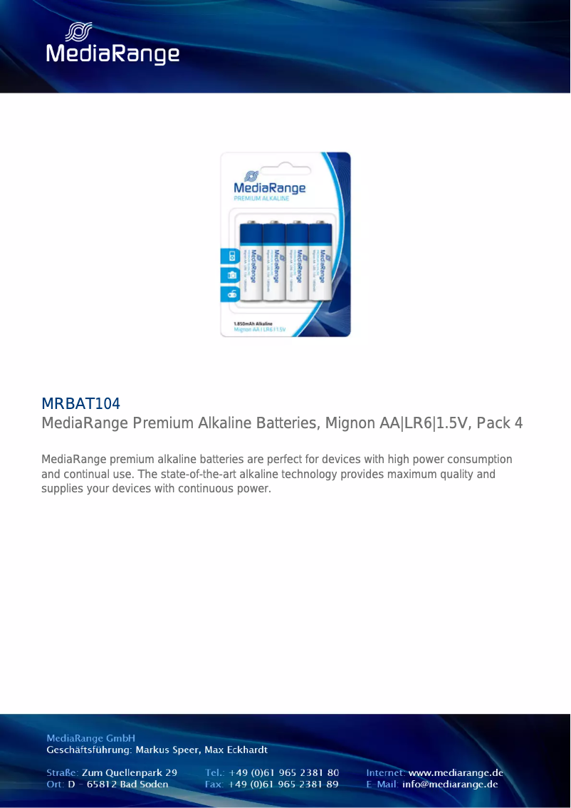 Page 1 de la notice Manuel utilisateur MediaRange MRBAT104