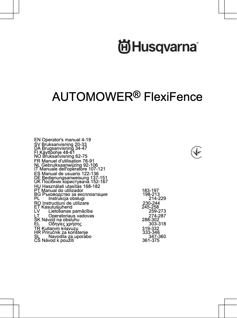 Page 1 de la notice Manuel utilisateur Husqvarna Automower FlexiFence