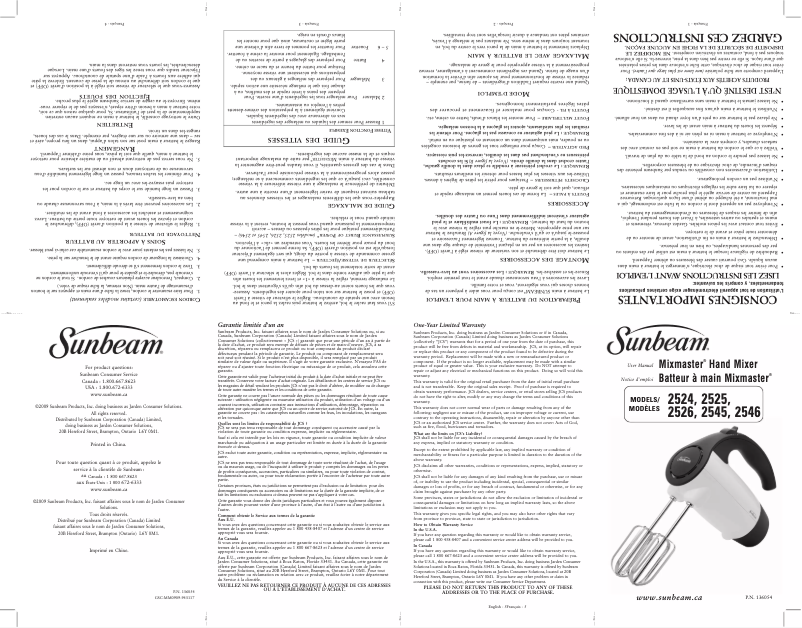 Page n°1 - Manuel utilisateur Sunbeam Mixmaster 2524