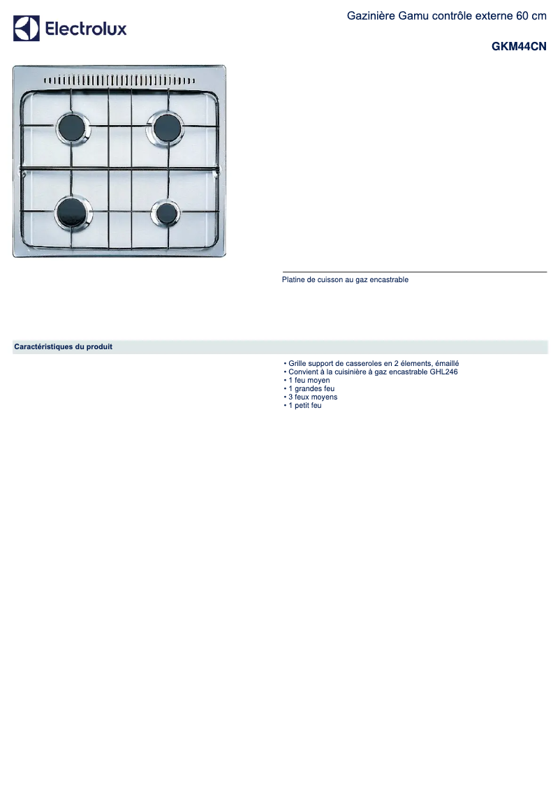 Page n°1 - Manuel utilisateur Electrolux GKM44CN