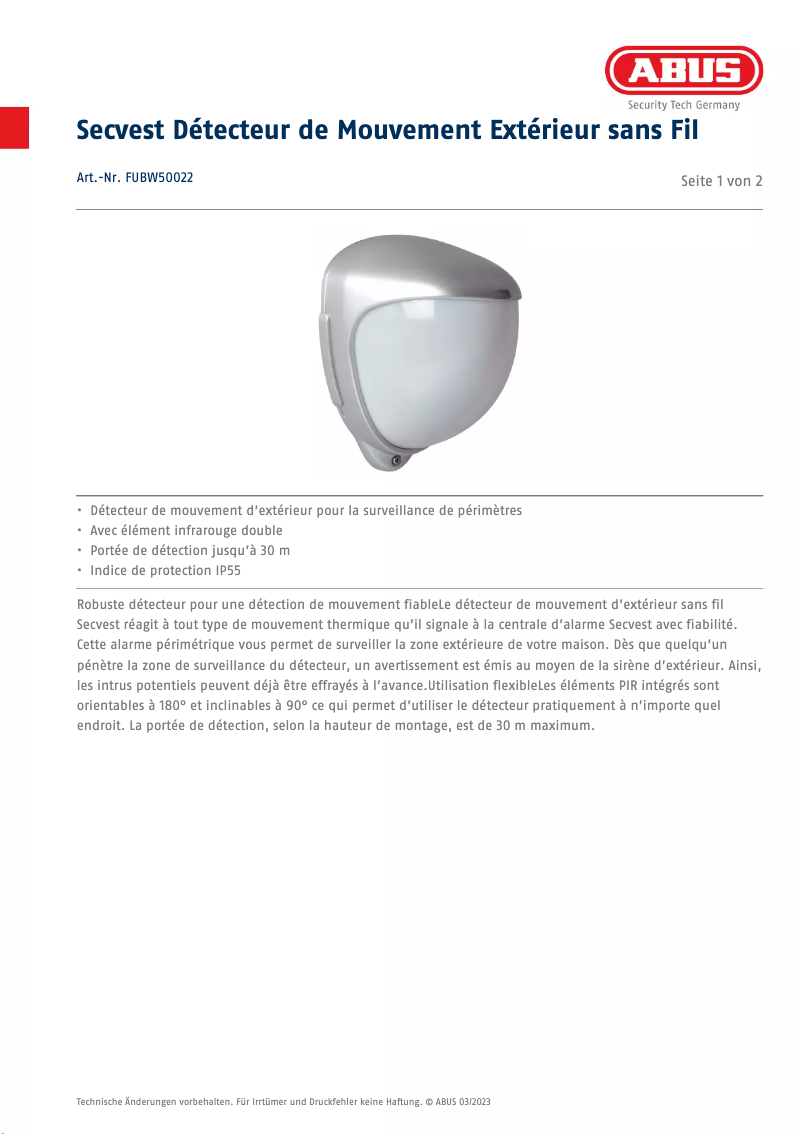 Image de la première page du manuel de l'appareil FUBW50022