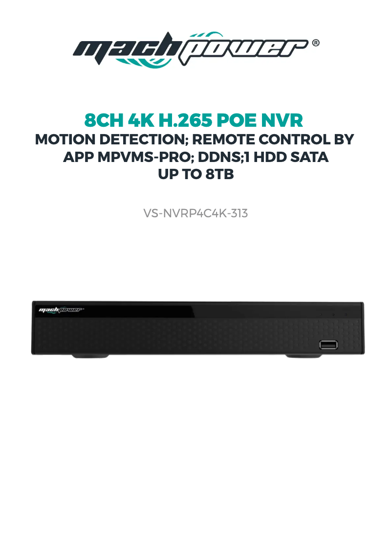 Image de la première page du manuel de l'appareil VS-NVRP4C4K-313