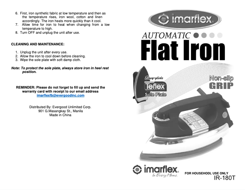 Page 1 de la notice Manuel utilisateur Imarflex IR-180T