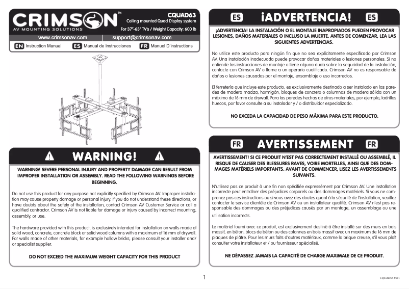 Page n°1 - Manuel utilisateur Crimson CQUAD63
