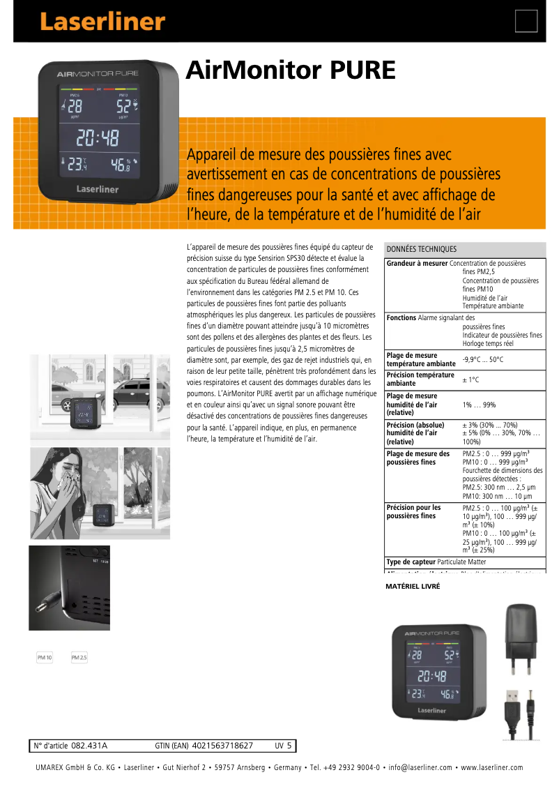 Image de la première page du manuel de l'appareil AirMonitor PURE
