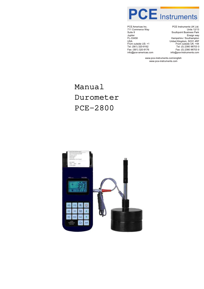 Image de la première page du manuel de l'appareil PCE-2800