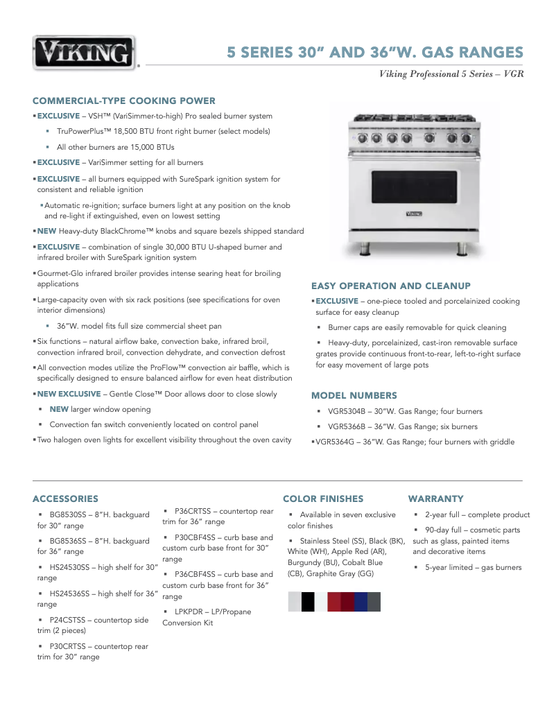 Page 1 de la notice Fiche technique Viking VGR5366BFW