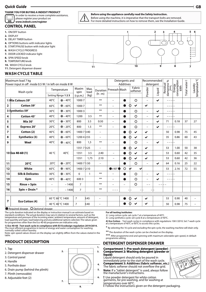 Página 1 del manual Manual de usuario Indesit My Time EWD 71452 W UK