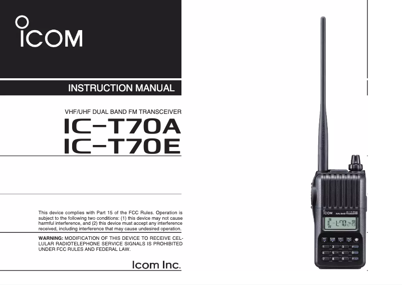 Image de la première page du manuel de l'appareil IC-T70A