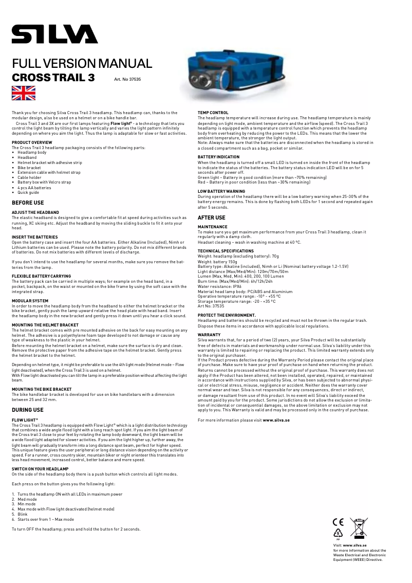 Page n°1 - Manuel utilisateur Silva Cross Trail 3