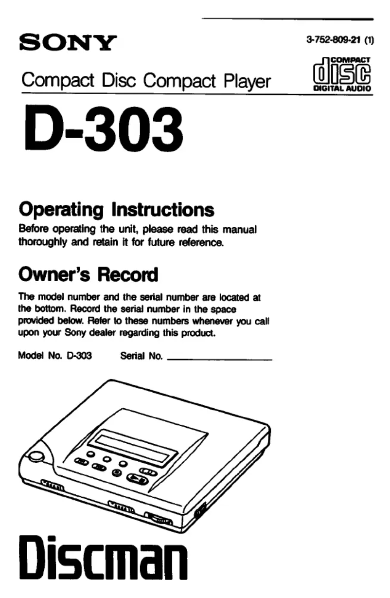 Image de la première page du manuel de l'appareil Discman D-303