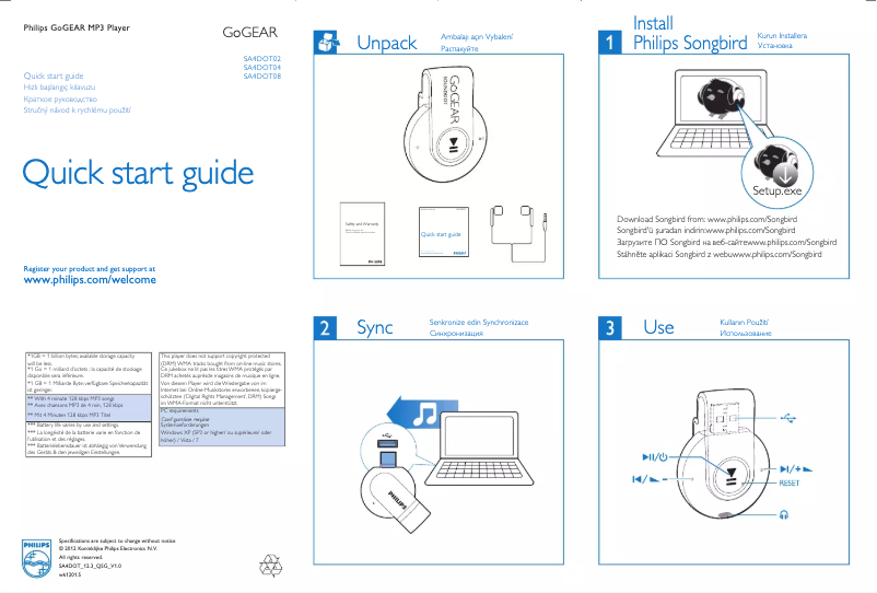 Page n°1 - Guide de démarrage rapide Philips GoGear SA4DOT02