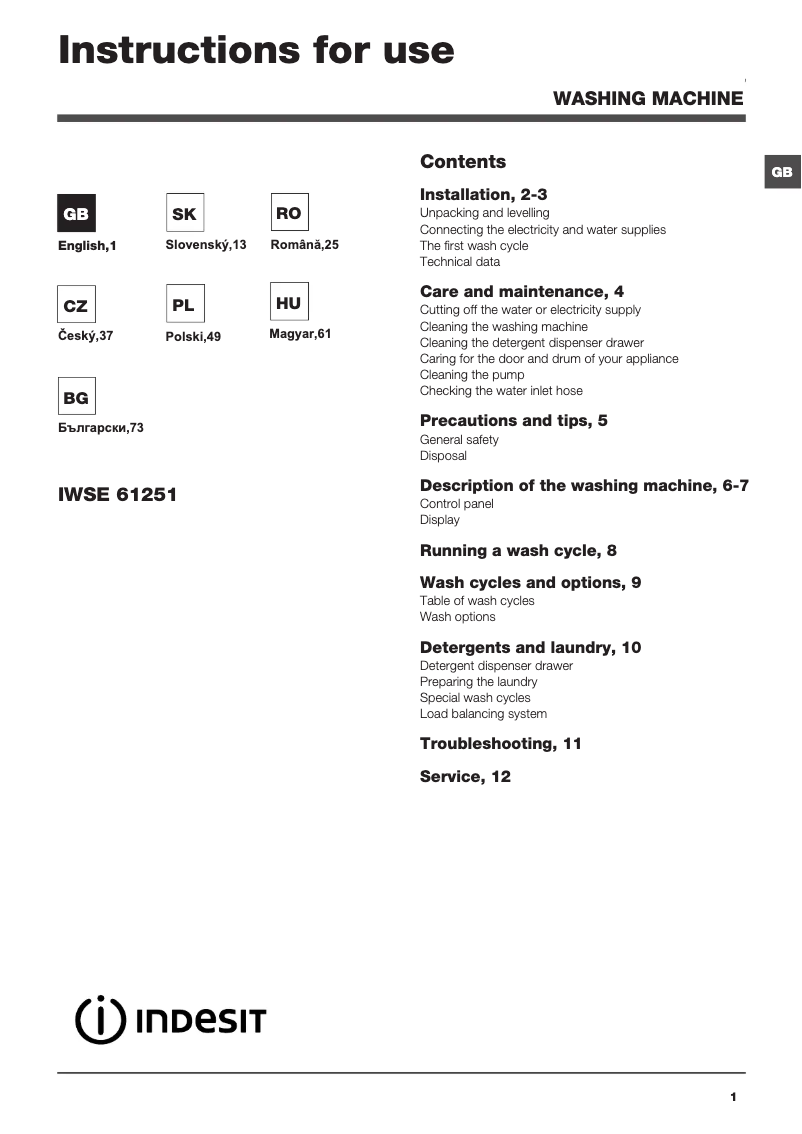 Page n°1 - Manuel utilisateur Indesit IWSE 61251 C ECO EU