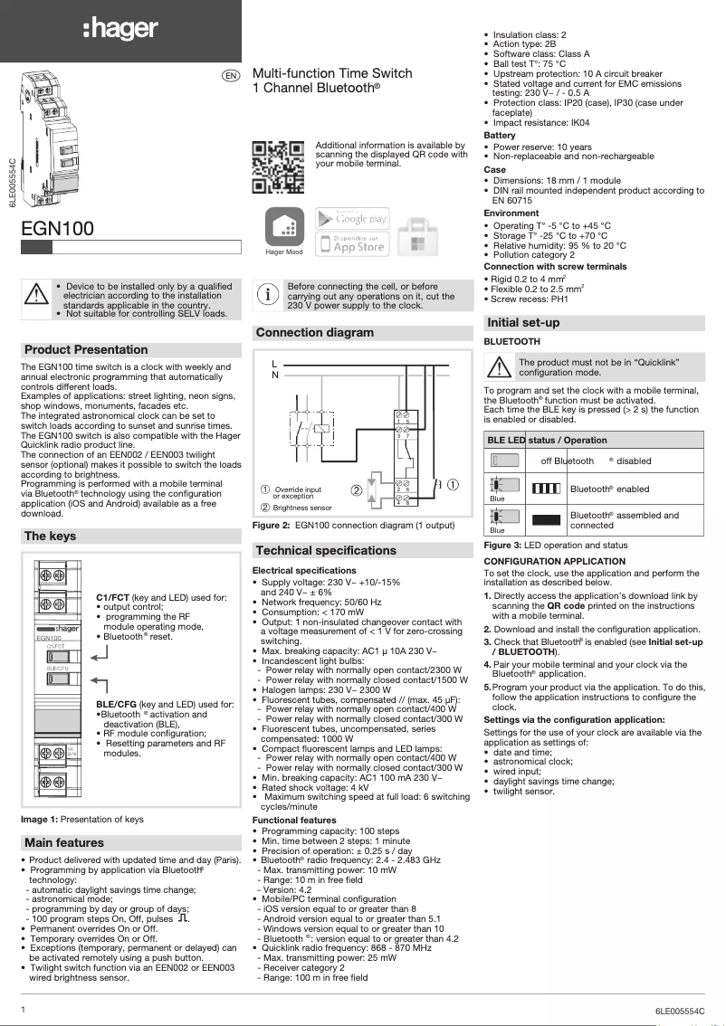 Page 1 de la notice Guide d'installation Hager EGN100