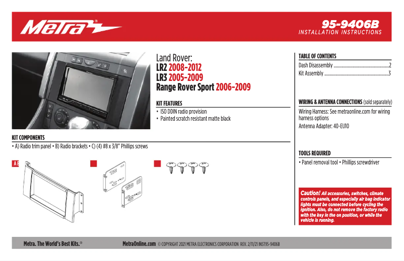 Page n°1 - Guide d'installation Metra 95-9406B