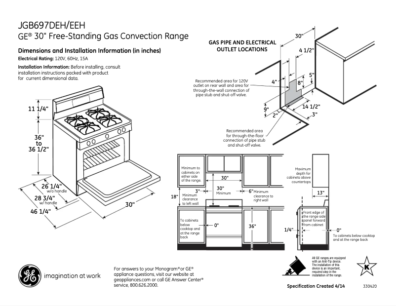 Page 1 of the manual Technical Sheet GE JGB697EEHES