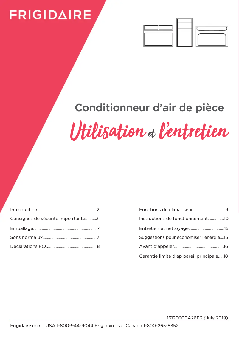 Page 1 de la notice Manuel utilisateur Frigidaire FHWW083WBE