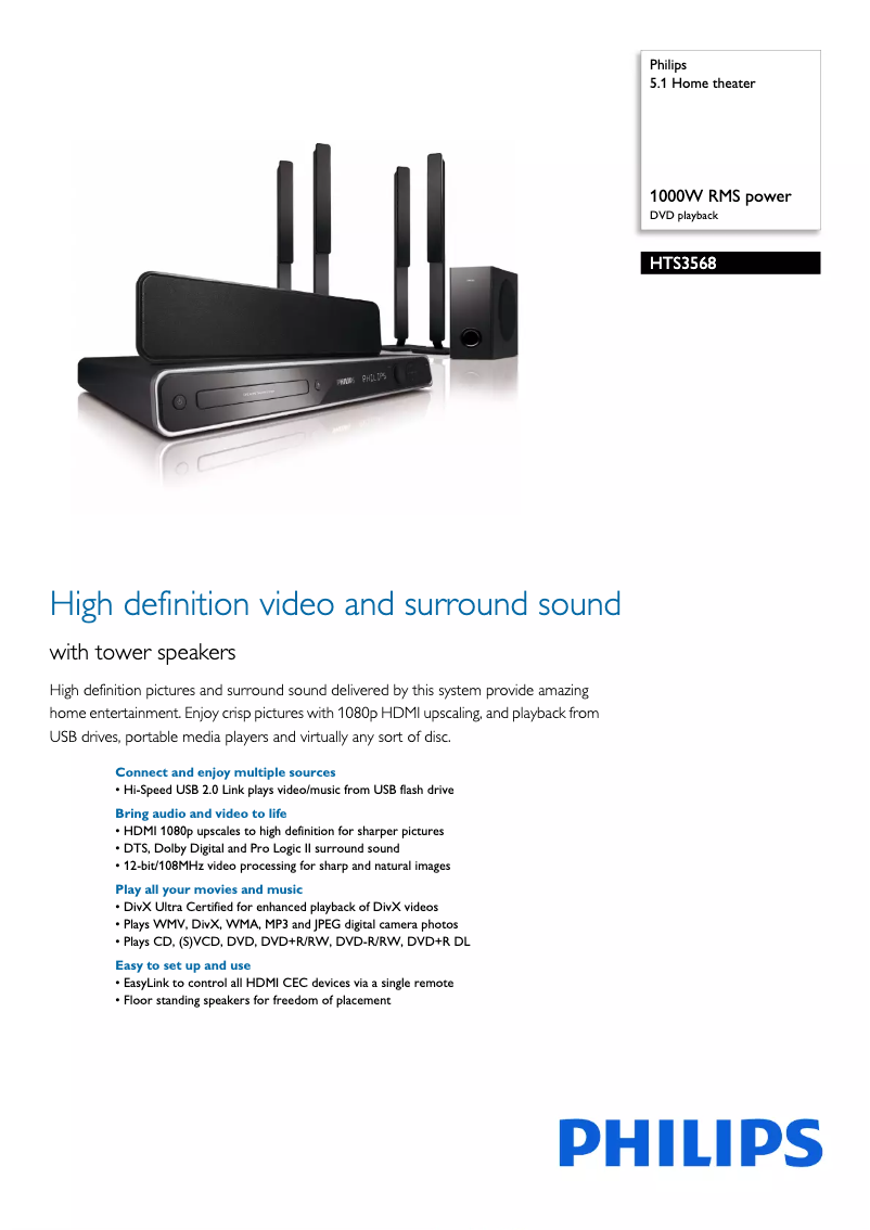 Page n°1 - Fiche technique Philips HTS3568