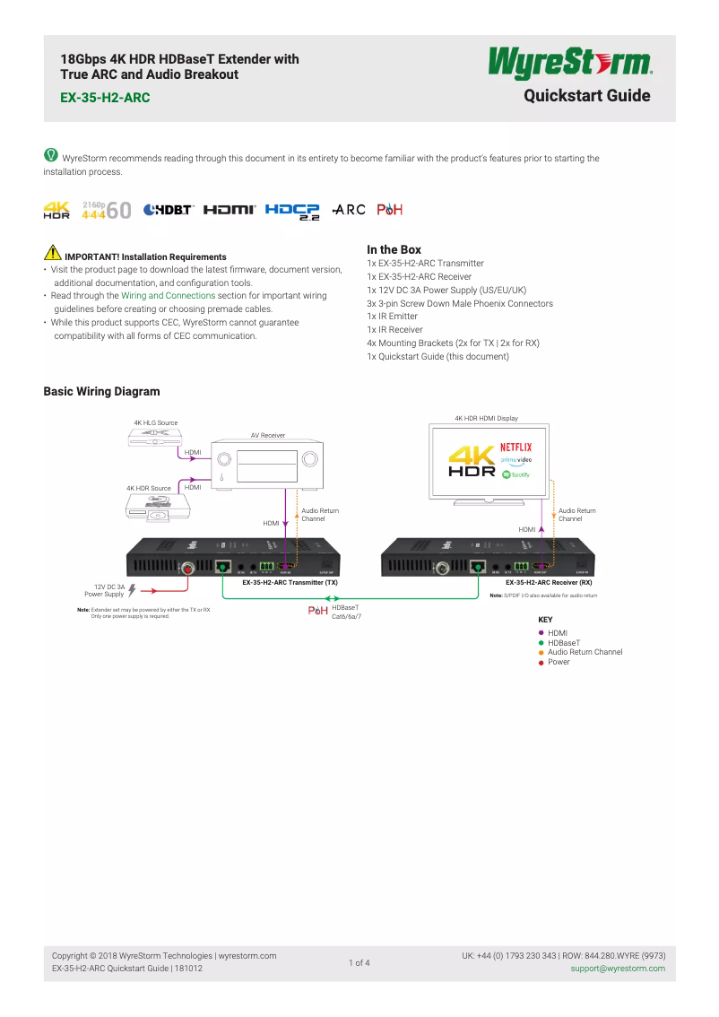 Page n°1 - Manuel utilisateur WyreStorm EX-35-H2-ARC