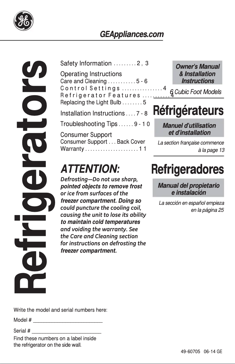 Page 1 de la notice Manuel utilisateur GE GCE06GGHBB
