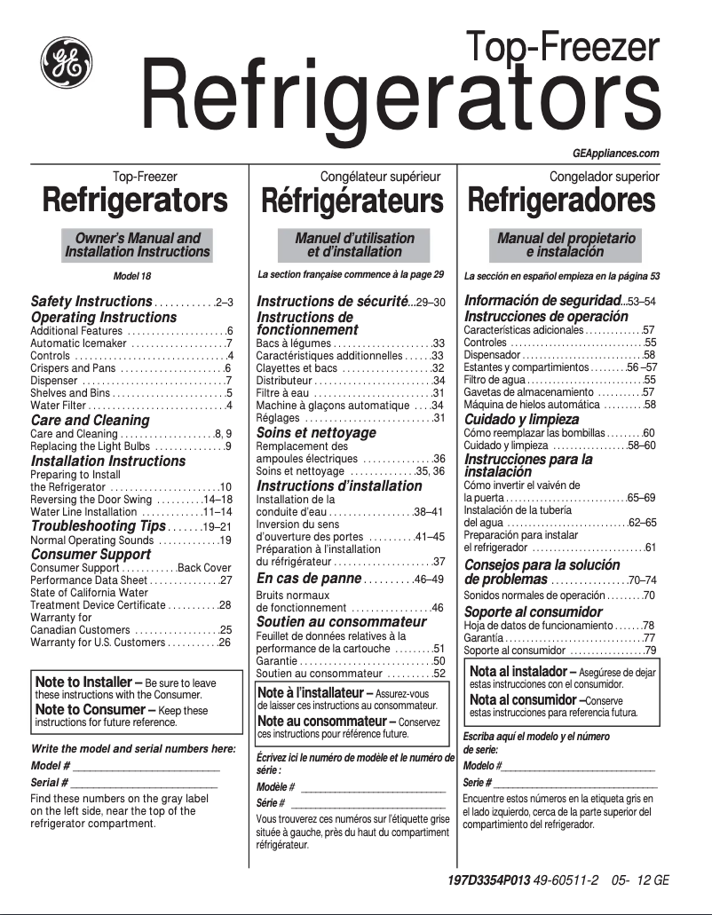 Image de la première page du manuel de l'appareil GTH18EBEBB