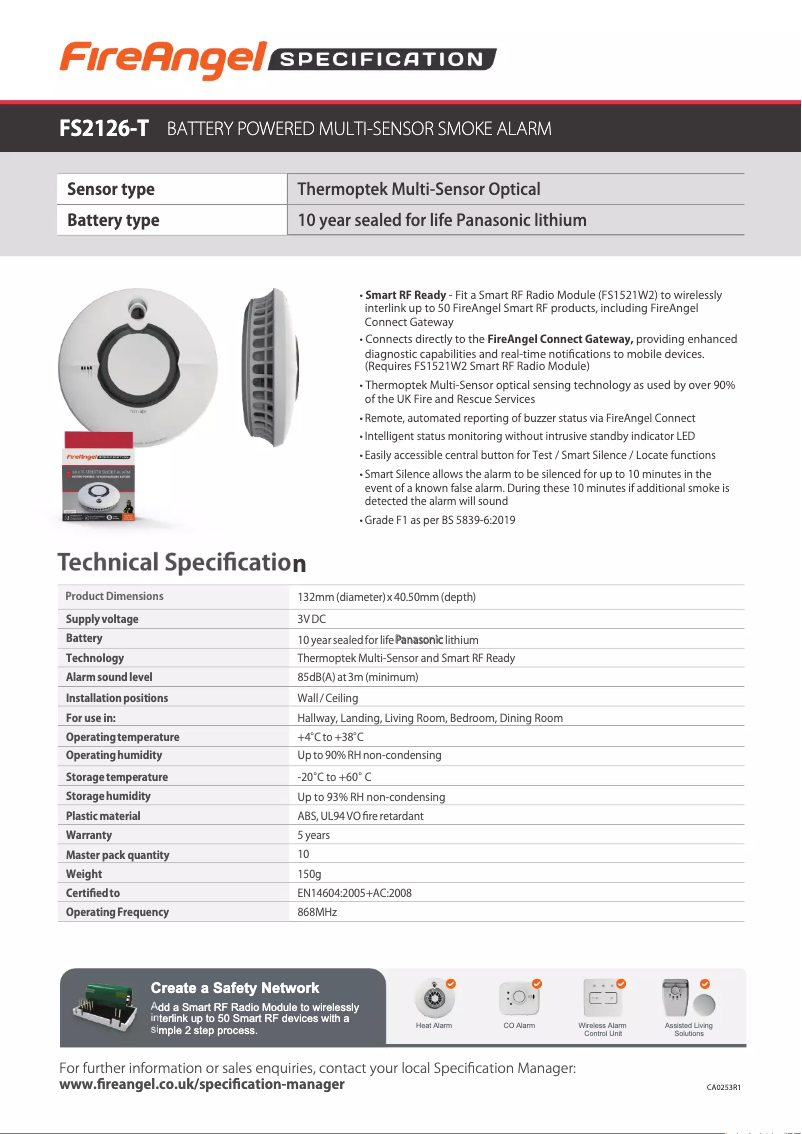 Page 1 de la notice Fiche technique FireAngel FS2126-T