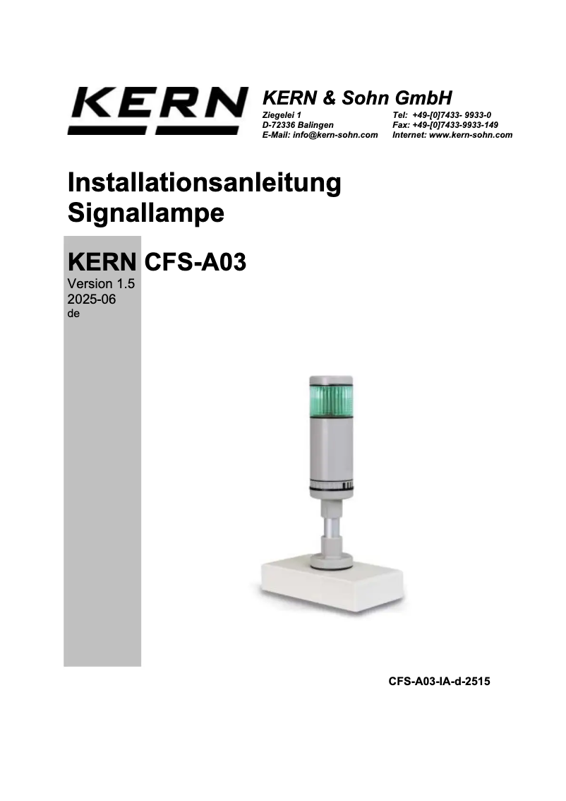 Page 1 de la notice Guide d'installation Kern CFS-A03