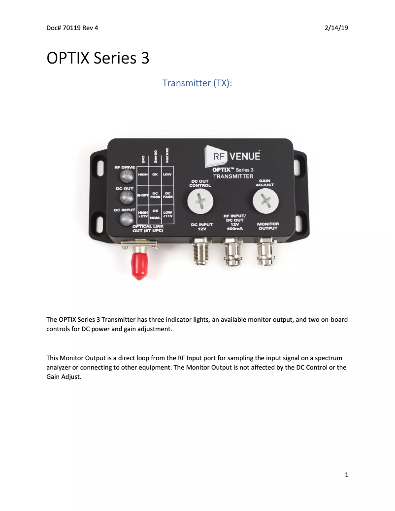 Image de la première page du manuel de l'appareil OPTIX Series 3