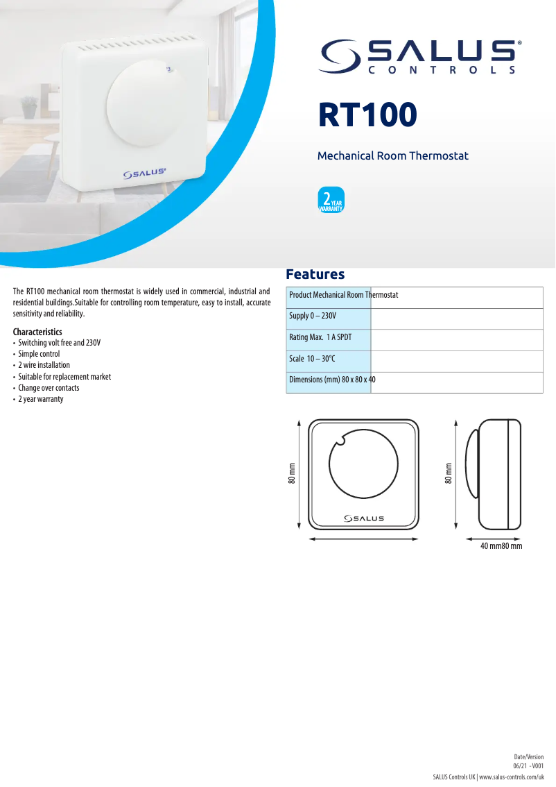 Imagen de la primera página del manual del dispositivo RT100