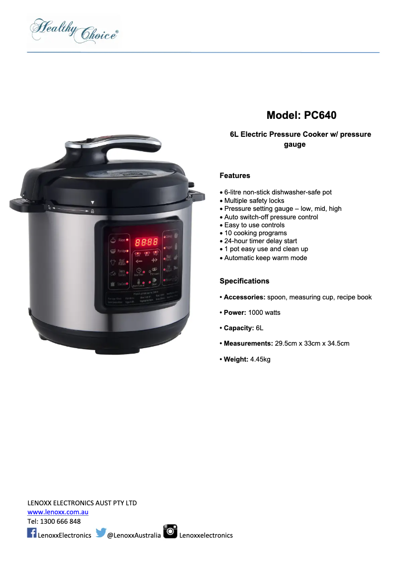 Page n°1 - Fiche technique Healthy Choice PC640