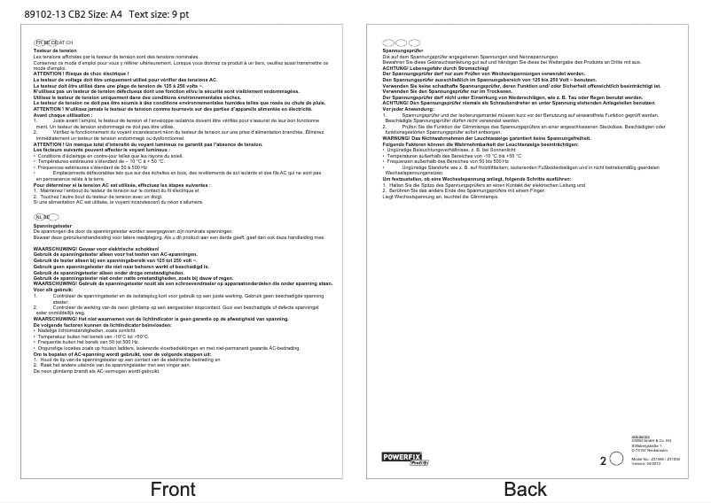 Page n°1 - Manuel utilisateur Powerfix Z31484
