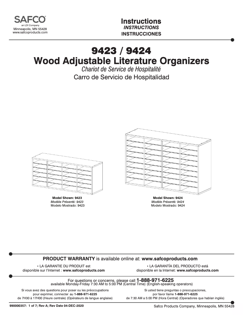Page n°1 - Manuel utilisateur Safco 9423