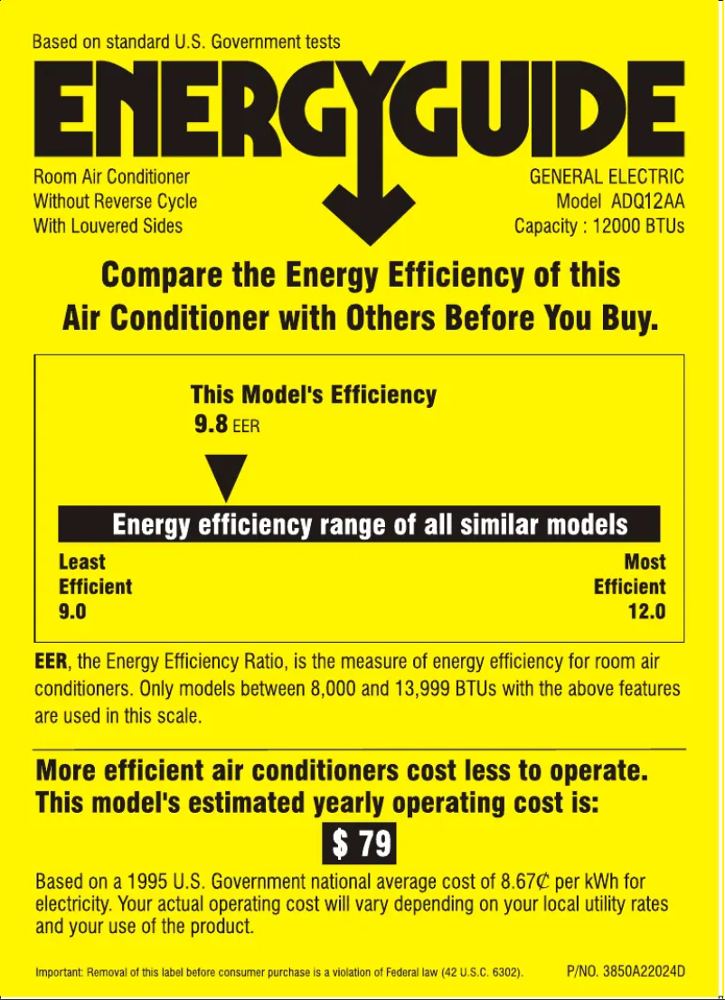 Page n°1 - Label énergétique GE ADQ12AA