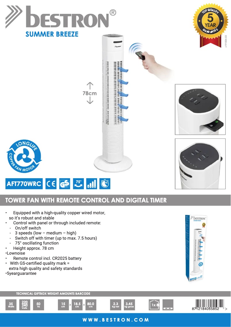 Page n°1 - Fiche technique Bestron AFT770WRC