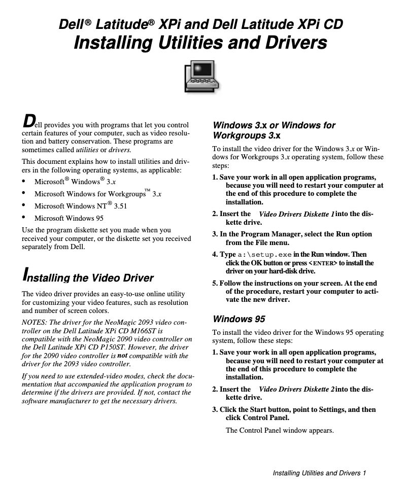 Page 1 de la notice Guide d'installation Dell Latitude Xpi
