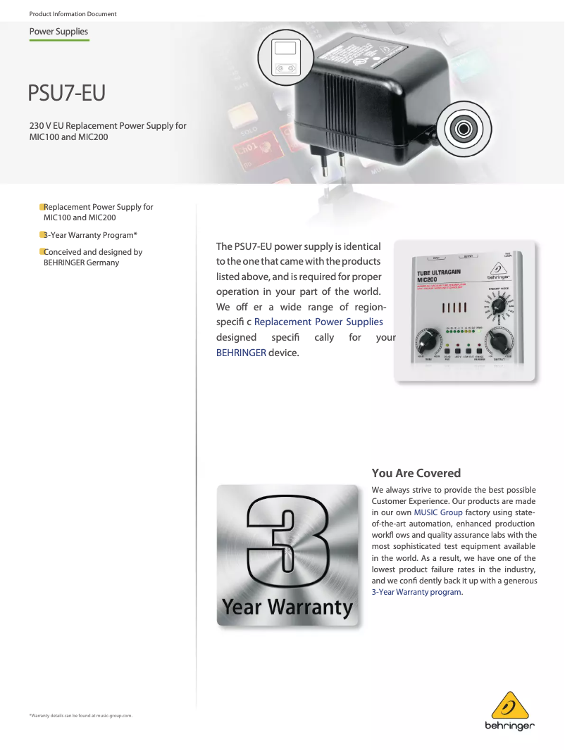 Image de la première page du manuel de l'appareil PSU7-EU