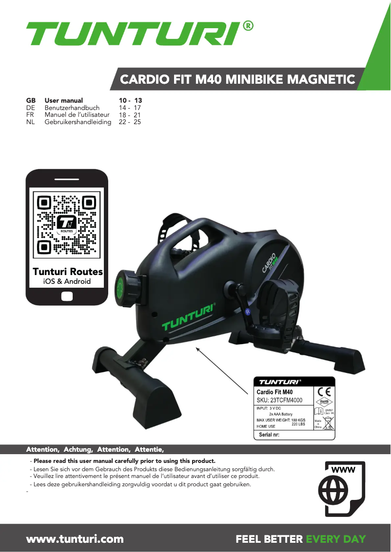 Page n°1 - Manuel utilisateur Tunturi Cardio Fit M40