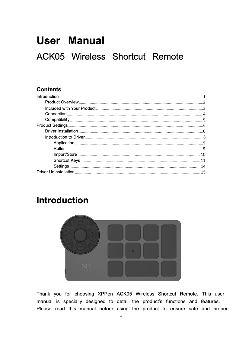 Page 1 de la notice Manuel utilisateur XP-PEN ACK05