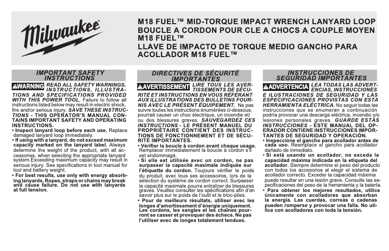 Page n°1 - Manuel utilisateur Milwaukee 49-16-2962
