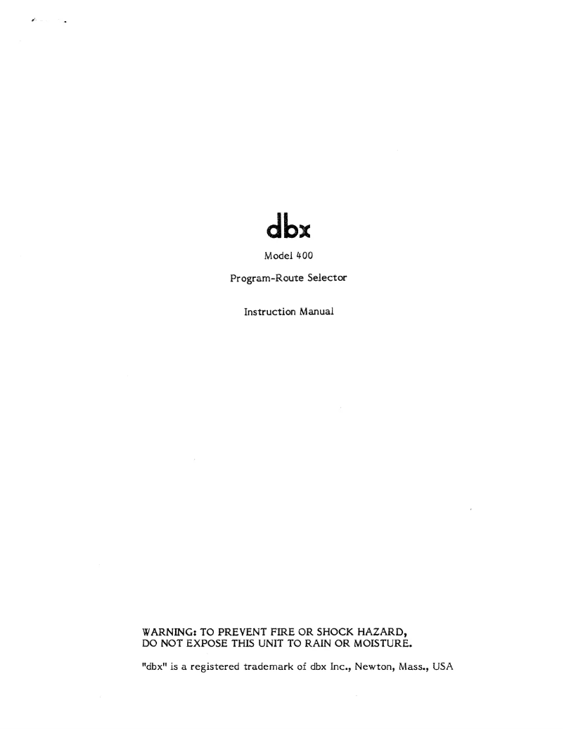 Page n°1 - Manuel utilisateur DBX 400