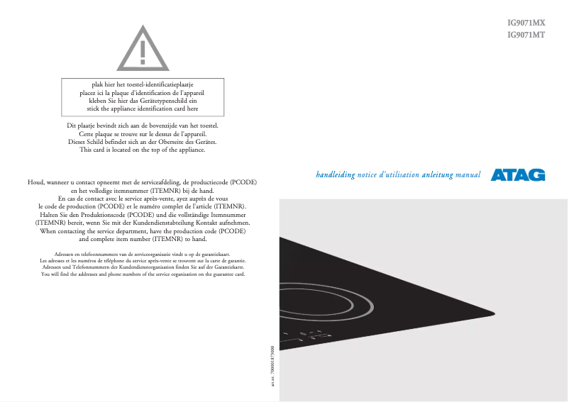 Page 1 de la notice Manuel utilisateur Atag IG9071MX