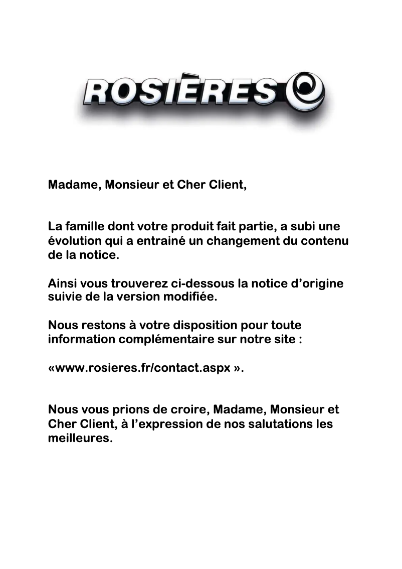 Page n°1 - Manuel utilisateur Rosieres RTF 44 SFIN