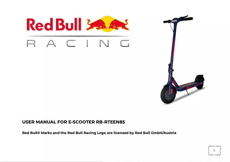 Page n°1 - Manuel utilisateur Red Bull Racing RB-RTEEN85