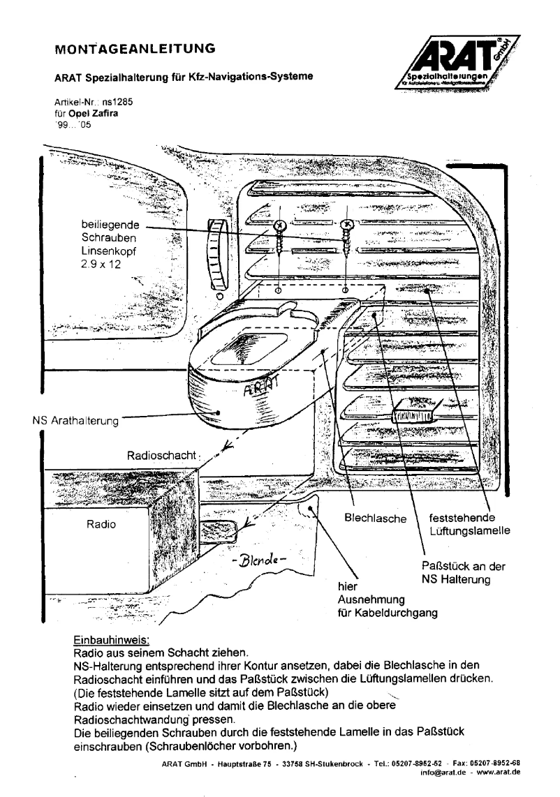 Page 1 de la notice Manuel utilisateur Arat NS1285