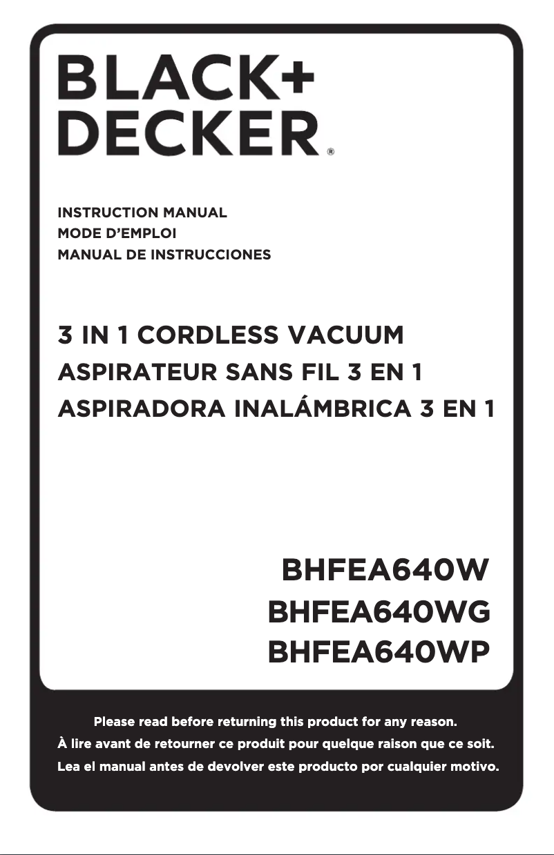 Page 1 de la notice Manuel utilisateur Black & Decker BHFEA640WG