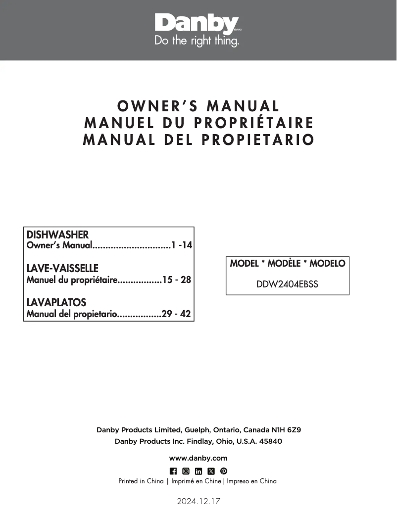 Page n°1 - Mode d'emploi Danby DDW2404EBSS