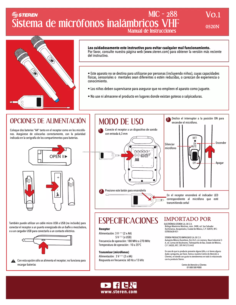 Página 1 del manual Manual de usuario Steren MIC-288