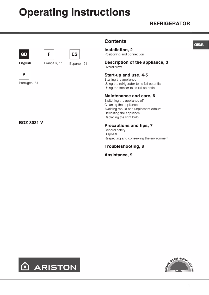 Imagen de la primera página del manual del dispositivo BOZ 3031 V