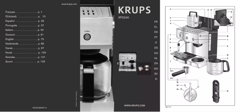 Page 1 de la notice Manuel utilisateur Krups XP2240